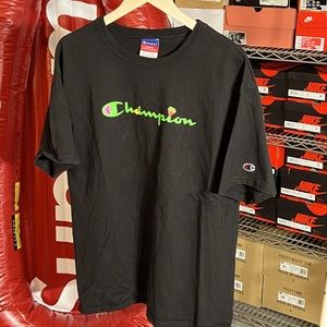 Champion x Susan Alexandria Black logo t shirt , Size L